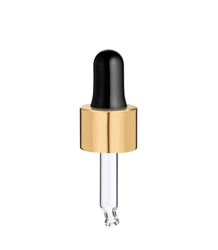 Glas Tropfpipette 18/410 mit silbernem Verschluss 43 mm